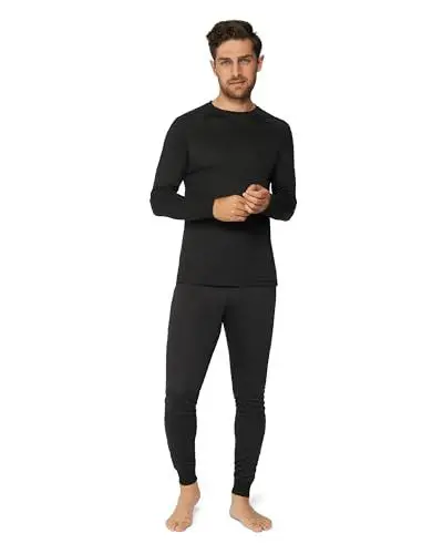 Produktbild: DANISH ENDURANCE Unisex Thermounterwäsche, Funktionsunterwäsche Set, 100% Recycelte Materialien, Skiunterwäsche, Lange Unterhose & Langarmshirt, Extrem Weich & Warm, für Damen & Herren, Schwarz, XXS