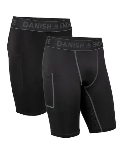 Produktbild: DANISH ENDURANCE Herren-Kompressionshose, Trainingshose, Tights mit Tasche, 2er Pack (Mehrfarbig (1x Schwarz, 1x Schwarz/Grau), XL)