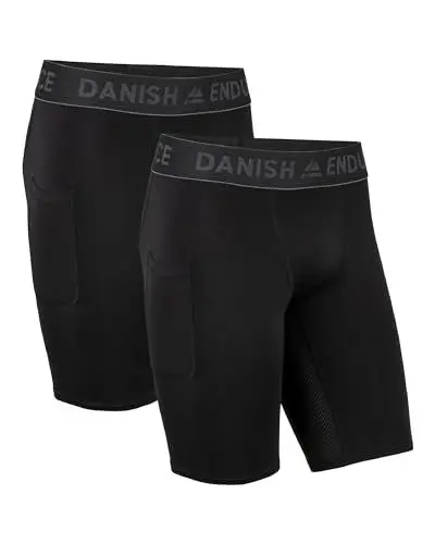 Produktbild: DANISH ENDURANCE Herren-Kompressionshose, Trainingshose, Tights mit Tasche, 2er Pack (Schwarz, L)