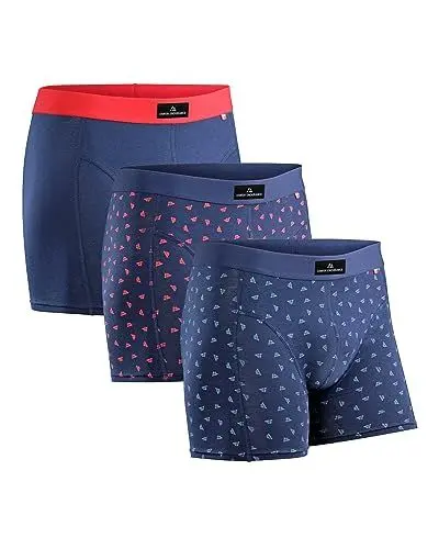 Produktbild: DANISH ENDURANCE Herren Boxershorts, 3er Pack Classic Unterhosen aus weicher Baumwolle, Retroshorts, Cotton Essential, Schwarz, Grau, Blau (Mehrfarbig (1x Blau/Rot, 1x Blaues Logo, 1x Rotes Logo), l)