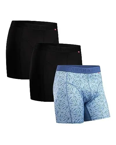 Produktbild: DANISH ENDURANCE 3er Pack Sport Boxershorts Herren, Mit regulärem oder langem Bein, Mehrfarbig (2X Schwarz, 1x Blau Mosaik), L