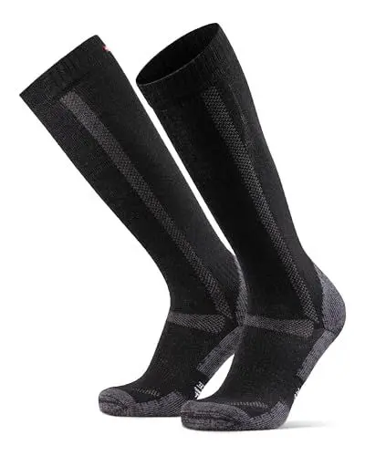 Produktbild: DANISH ENDURANCE Kniehohe Merinowolle Wandersocken, Lange Outdoor & Trekkingsocken, Kniestrümpfe, Thermosocken, Gepolstert & Anti-Blasen, für Damen & Herren, Schwarz, 35-38