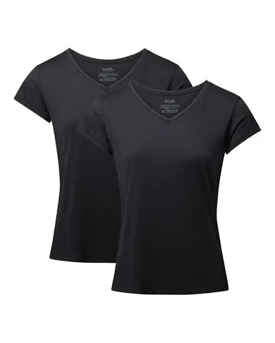 Produktbild: DANISH ENDURANCE Kurzarm Shirt aus Modal & Bio-Baumwolle, Rund- oder V-Ausschnitt, für Damen (1er | 2er Pack), V-Ausschnitt - Schwarz - 2er Pack, M