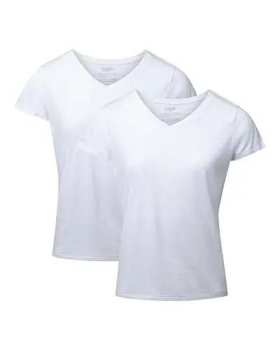 Produktbild: DANISH ENDURANCE Kurzarm Shirt aus Modal & Bio-Baumwolle, Rund- oder V-Ausschnitt, für Damen (1er | 2er Pack), V-Ausschnitt- Weiß- 2er Pack, M