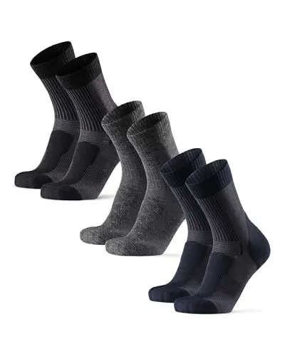 Produktbild: DANISH ENDURANCE Leichte Merinowolle Wandersocken, Warme Outdoor & Trekking-Socken, Wollsocken, Gepolstert, Anti-Blasen, für Herren & Damen, 3 Paar, 1 Schwarz, 1 Dunkelgrau, 1 Marineblau, 43-47