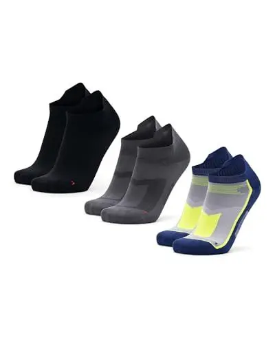 Produktbild: DANISH ENDURANCE Low-Cut Sportsocken (Mehrfarbig - 3 Paare (1x schwarz, 1x grau, 1x blau/neon gelb), EU 39-42)