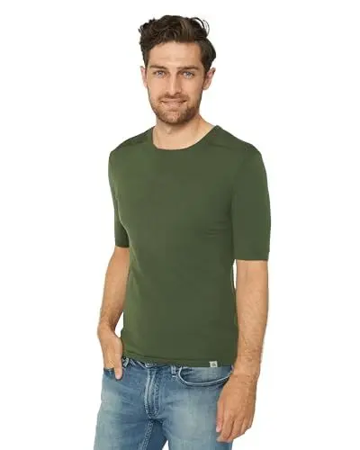 Produktbild: DANISH ENDURANCE Merino Shirt Herren, Kurzarm Funktionsshirt, Atmungsaktiv & Temperaturregulierend, Grün, M