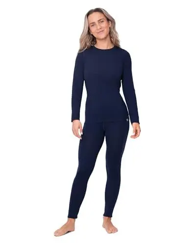 Produktbild: DANISH ENDURANCE Merino Thermounterwäsche Damen, Premium Skiunterwäsche Damen, Funktionsunterwäsche Set, Warm & Atmungsaktiv, Merino Unterwäsche Damen, Dunkles Marineblau, XL