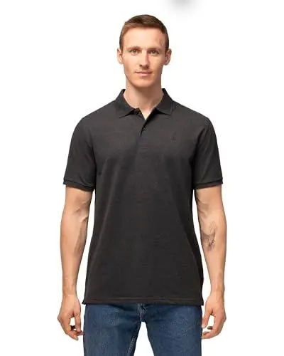 Produktbild: DANISH ENDURANCE Premium Poloshirt Herren Kurzarm (1er | 2er Pack), Piqué Qualität aus Bio-Baumwolle, Dunkelgrau Melange, XL