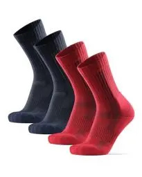 Produktbild: DANISH ENDURANCE Premium Merinowolle Wandersocken, Outdoor & Trekking-Socken, Thermosocken, Starke Polsterung & Anti-Blasen, für Damen & Herren, 2 Paar, Mehrfarbig (1 x Marineblau, 1 x Rot), 39-42