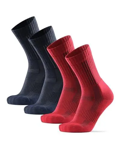 Produktbild: DANISH ENDURANCE Premium Merinowolle Wandersocken, Outdoor & Trekking-Socken, Thermosocken, Starke Polsterung & Anti-Blasen, für Damen & Herren, 2 Paar, Mehrfarbig (1 x Marineblau, 1 x Rot), 39-42