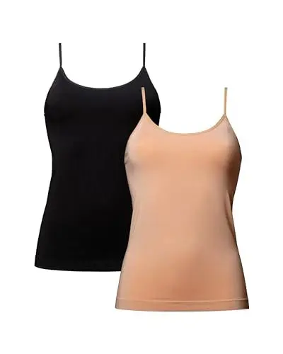 Produktbild: DANISH ENDURANCE Unterhemd Damen aus Viskose, 2 Pack Seamless (Mehrfarbig (1 x Schwarz, 1 x Nude Beige), X-Small/Small)