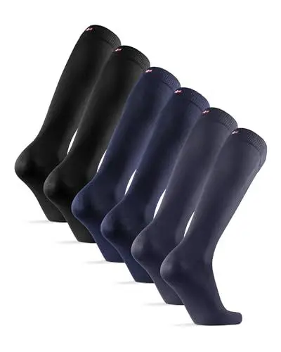 Produktbild: DANISH ENDURANCE Weiche Kniestrümpfe für Herren & Damen, kniehohe Socken, 3 Pack (Mehrfarbig (1x Grau, 1x Marineblau, 1x Schwarz), 43-47)