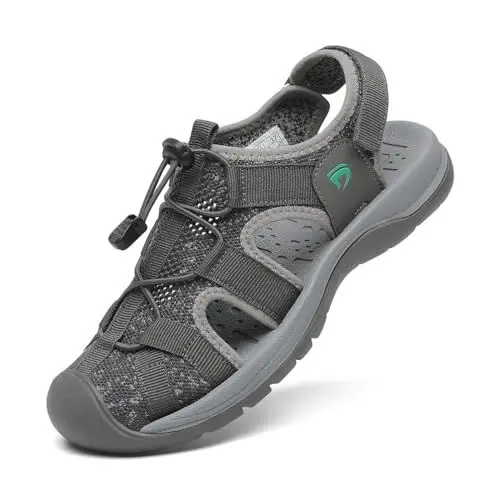 Produktbild: DANNTO Damen Sportsandalen Trekking Sandalen Outdoorsandale Geschlossene Gummi Wandersandalen Sommer Leichte für Reisen Wandern(grau-A2,38)