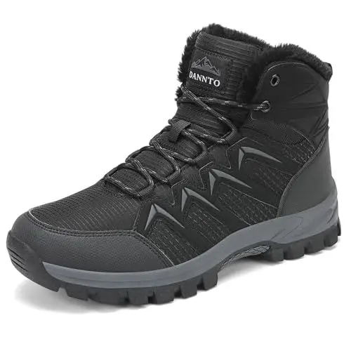 Produktbild: DANNTO Herren Warme Gefütterte Winterschuhe Winterstiefel Wanderschuhe Trekkingschuhe Draussen Schneestiefel (Schwarz-C,46)