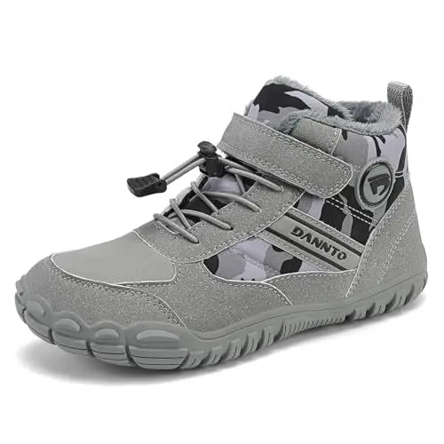 Produktbild: DANNTO Kinder Winterschuhe Winter Barfußschuhe Jungen Mädchen Winterstiefel Warm Gefüttert Schneestiefel(Grau,Gr.38)