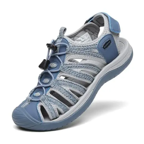 Produktbild: DANNTO Sandalen Damen Trekking Sportsandalen Outdoorsandale Geschlossene Gummi Wandersandalen Sommer für Reisen（Blau,41）