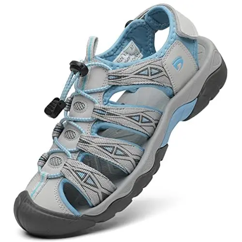 Produktbild: DANNTO Sportsandalen Damen Trekking Sandalen Outdoorsandale Geschlossene Gummi Wandersandalen Sommer für Reisen（Beige,39）