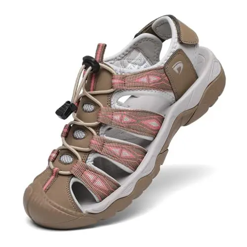 Produktbild: DANNTO Sportsandalen Damen Trekking Sandalen Outdoorsandale Geschlossene Gummi Wandersandalen Sommer für Reisen（khaki,39）