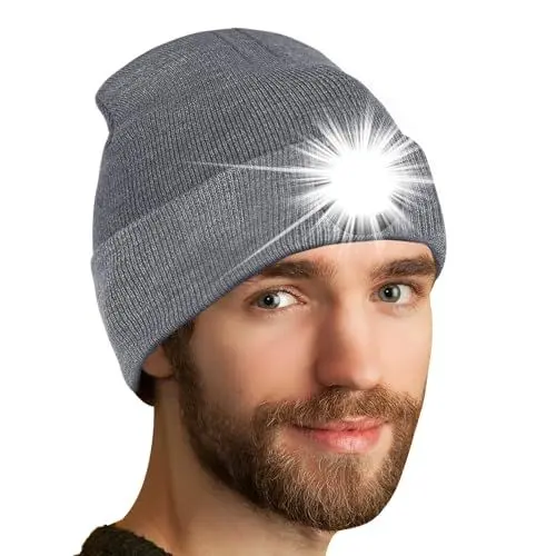 Produktbild: Danolt Mütze mit LED Licht Kinder Erwachsene 3 Lichtmodi, 5 LEDs Strickmütze Wintermütze Beanie Geschenke für Mädchen Jungen Frauen Männer