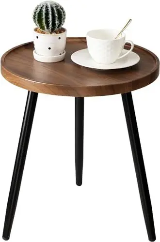 Produktbild: danpinera Runder Beistelltisch – Robuster Akzenttisch aus Holz und Metall, Vielseitiger Couchtisch für Wohnzimmer, Pflanzenständer & Kinderzimmer, Braun & Schwarz, 38 x 45 cm