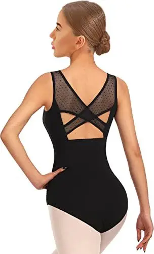 Produktbild: DANSHOW Damen Ballett Mesh Tanz Trikot Tank Top Crisscross Hohl Rücken Tanzbekleidung Ballett Trikot(23601-06-M)