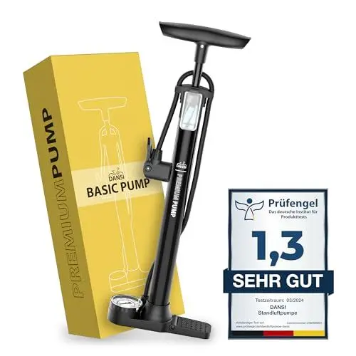 Produktbild: DANSI Fahrradpumpe I Standluftpumpe passend für alle gängigen Ventile inklusive Manometer & Adaptern I luftpumpe Fahrrad, luftpumpe (Basic)