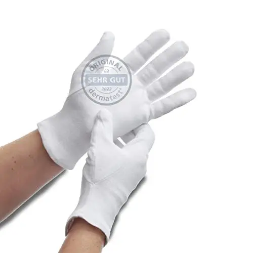 Produktbild: DarBene Baumwollhandschuhe Soft 3 Paar-S, Dermatest: Sehr Gut, 100% Baumwolle, Trikothandschuhe, Stoffhandschuhe für Handmasken, perfekte Passform, weiß
