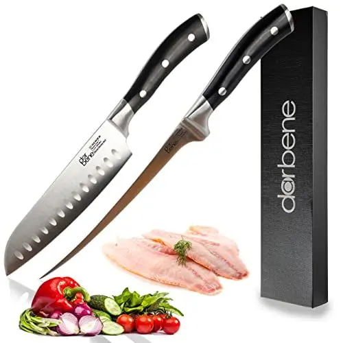 Produktbild: DarBene C-Series 2teilig Profi Küchenmesser aus deutschem Edelstahl, Filetiermesser 18cm, Santoku Messer 19cm extrem scharfe Klinge, ergonomischer ABS Griff, nachschleifbar