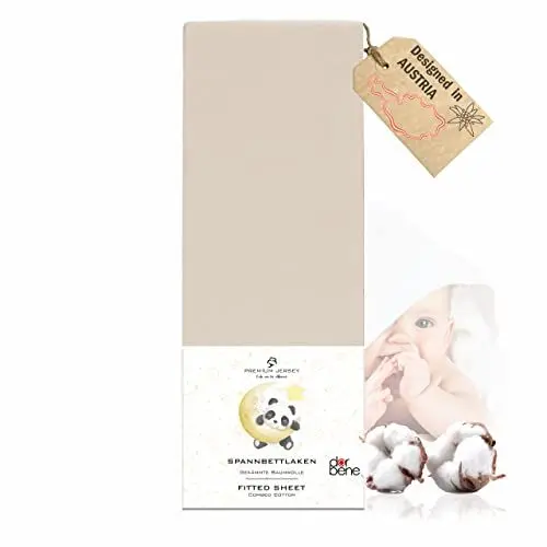 Produktbild: DarBene Kinder Spannbettlaken 70x140 Premium, Jersey 100% gekämmte Premium Baumwolle, atmungsaktiv, superweiches Bettlaken, Oeko-TEX, Elfenbein