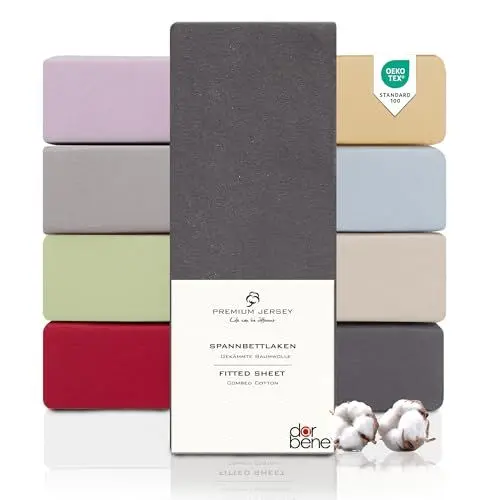 Produktbild: DarBene Spannbettlaken 90x200 Premium, Jersey 100% gekämmte Premium Baumwolle, atmungsaktiv, superweiches Bettlaken bis 30 cm Matratzenhöhe, Oeko-TEX, Anthrazit