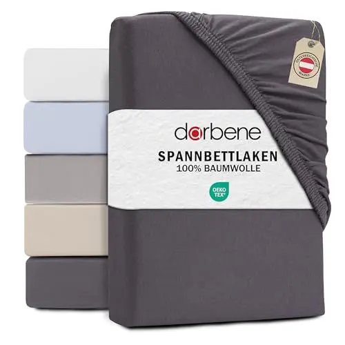 Produktbild: DarBene® Spannbettlaken 180x200cm Jersey Baumwolle, Bettlaken 180x200, Leintuch, Matratzenbezug Oeko-TEX zertifiziertes Spannbetttuch 180x200 cm, Spannleintuch 180x200, Bettbezug, Anthrazit