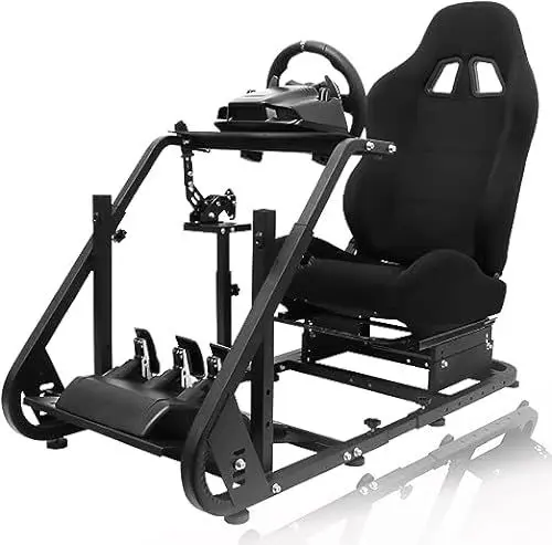Produktbild: Dardoo Rennsimulator Cockpit mit schwarzem Gaming Stuhl montierbar Monitor Stand Passend für Logitech G29 G920 G923, Thrustmaster, Fanatec Lenkrad Stand Nicht enthalten Rad, Pedal und Shifter