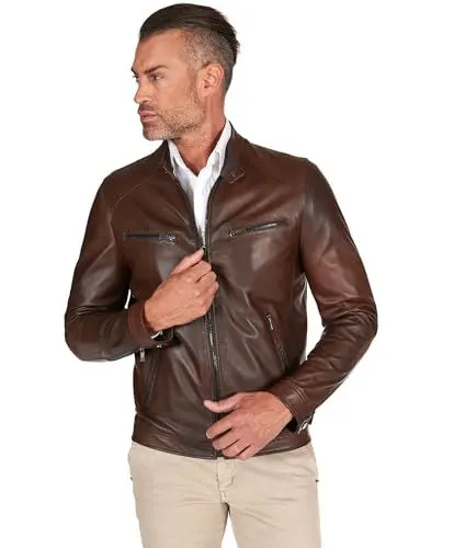 Produktbild: D'Arienzo Lederjacke Herren Braun Bikerjacke Motorrad Echtleder Made in Itlay Hamilton 52/braun