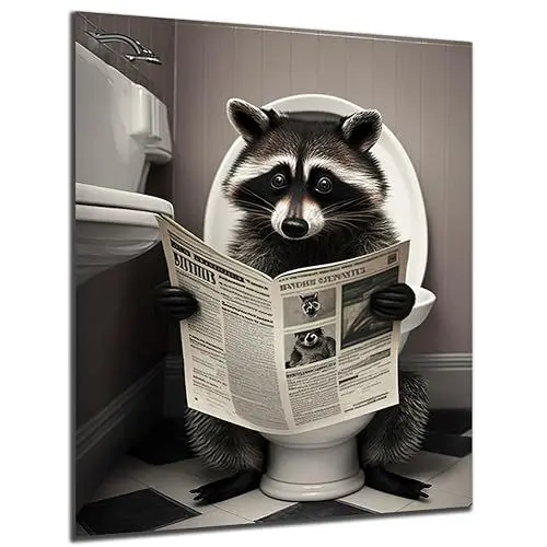 Produktbild: DARO Design - Bilder Deko Gäste WC Wandbild Badezimmer Bad Toilette Kunstdruck Bild auf 6mm HDF 30x40 cm Waschbär Wanddeko - lustige Wandbilder Leinwand Poster Aesthetic Room Decor Racoon