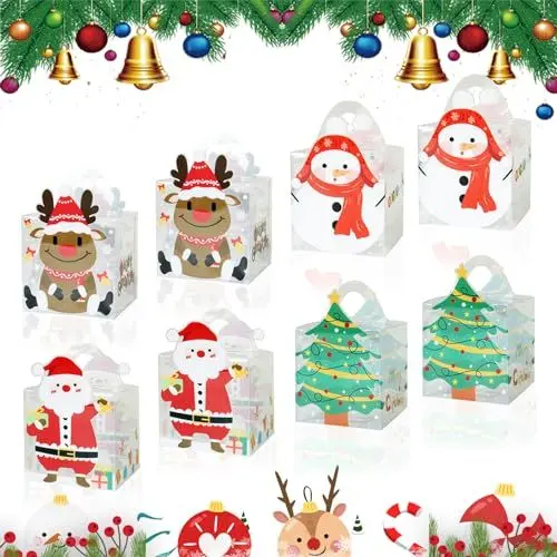 Produktbild: Darryy 8 Stück Geschenkboxen Weihnachten Transparent, Geschenkboxen Weihnachten, Geschenkbox Transparent, Geschenkbox Klein, 9 * 9 * 9cm Weihnachtsboxen Für Kekse, Bonbons und Pralinen