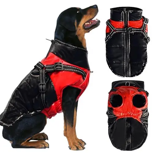 Produktbild: Darryy Hundejacke Winterweste Jacken Hundemantel Hundepullover Haustier Skifahren Kostüm Ärmellose Baumwolle Gepolsterte Weste Mit Brustgurt Gurt (XXXL)