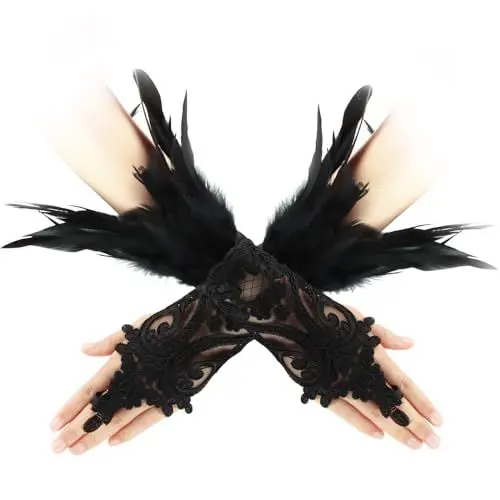 Produktbild: Darryy Mardi Gras Kostüme Gothic Feder Manschette Handgelenk Armband für Halloween (Schwarz)
