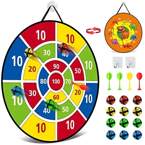 Produktbild: Dartscheibe für Kinder - 26 inches, Montessori Spielzeug Dinosaurier Thema Dart Board mit 12 Bällen Brettspiele Toy, Oppelseitige Safe Game Geschenk Outdoor Indoor Spiel Wahl,66cm