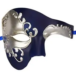 Produktbild: Das Phantom der Venezianischen Karnevals-Maskerade-Maske des Vintagen Entwurfs-halber Gesichts-Männer (Blau und Silber)