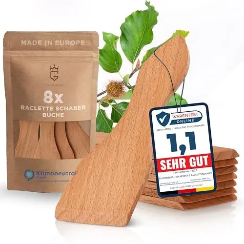 Produktbild: Das ausgezeichnete GOLDENBERG® Raclette Schaber Buche geölt - 8er Set Raclette Spachtel - Raclette Zubehör aus Europa - Raclette Schieber - Holz Spachtel Raclette - Raclette Holzschaber