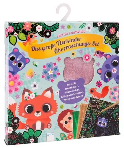 Produktbild: Das große Tierkinder-Überraschungs-Set. Mit 300 3D-Stickern, 2 Glanzfolien, Glitzersand und Krickel-Kratz-Malbildern: Zeit für Kreativität