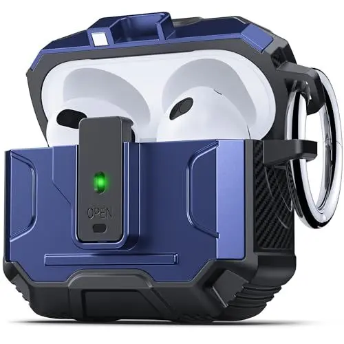Produktbild: DASFOND Hülle Schutzhülle und Haut Case für AirPods 3, (Front-LED Sichtbar) (Kabelloses Laden) Robuste Stoßfeste Ganzkörper Schutzhülle 360 Grad mit Karabiner für AirPods 3, Blau