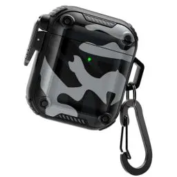 Produktbild: DASFOND Hülle Schutzhülle und Haut Case für Airpods 2 & 1, (Front-LED Sichtbar) (Kabelloses Laden) militärische Hartschalen-Schutzhülle mit Schloss für Airpods 2 & 1, Schwarzer Tarnanstrich