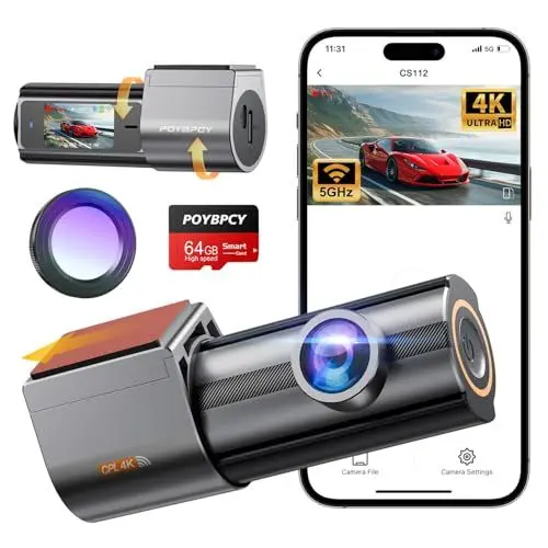 Produktbild: Dashcam Auto Vorne 4K WiFi Dash Cam 360° Drehbar mit 64GB SD Karte, 1.47