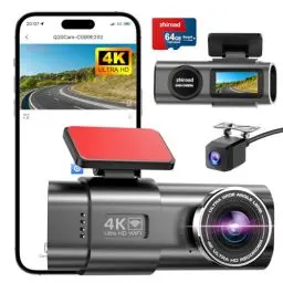Produktbild: Dashcam Auto Vorne Hinten 4K+1080P,WiFi Dashcam mit Parküberwachung,64G SD Karte,Super Nachtsicht, WDR, 170°+140° Weitwinkel, 1.47“ IPS-Bildschirm,G-Sensor, Loop-Aufnahme, APP Steuerung