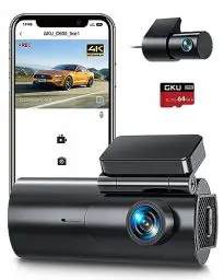 Produktbild: GKU Dashcam Auto Vorne Hinten 4K+1080P, 5GHz WiFi Dash Cam mit 64GB SD Karte, Auto Kamera mit Parküberwachung, Super Nachtsicht, WDR, 170° Weitwinkel, G-Sensor, Loop-Aufnahme, APP Steuerung, Max 256GB