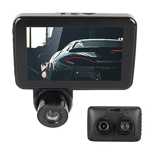 Produktbild: Dashcam, 4-Zoll-HD-Bildschirm, 170-Grad-Weitwinkel, 3 MP, Auto-DVR, Bewegungserkennung, 3-Wege-Fahrrekorder Vorne und Hinten Innen