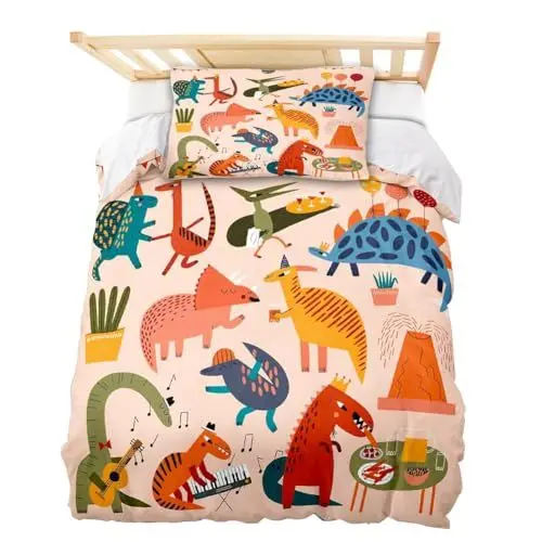 Produktbild: DASIAUTOEM Kinderbettwäsche, 100x135 Baby Bettwäsche Komplettset, Dinosaurier Bettwäsche,100% Polyester Mikrofaser, mit Integriertem Reißverschluss, Kissenbezug 60x40cm Kinder-Bettwäsche für Jungen
