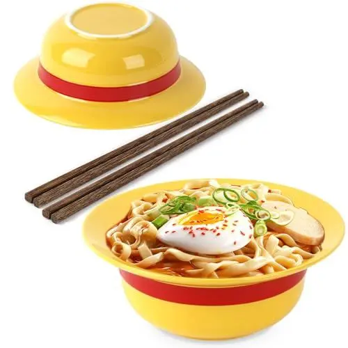 Produktbild: DATEFUN Anime Merch Strohhut Ramen Schüssel - 2 Sets One Pieces Merchandise Ramen Bowl Keramik mit Essstäbchen für Friends Geschenk - Japanische Suppenschüssel für Ramen, Suppe, Nudeln, Salate